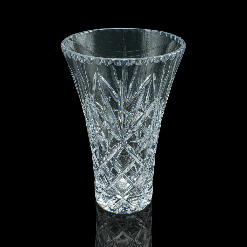 Tall Vintage Display Vase, English, Cut Crystal Glass, Flower Sleeve
