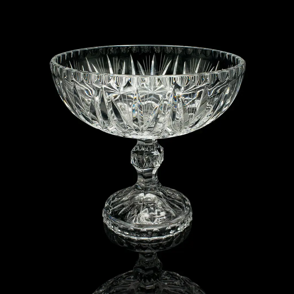 Vintage Crystal Footed Grape Bowl, English, Cut Glass Decorative Comport