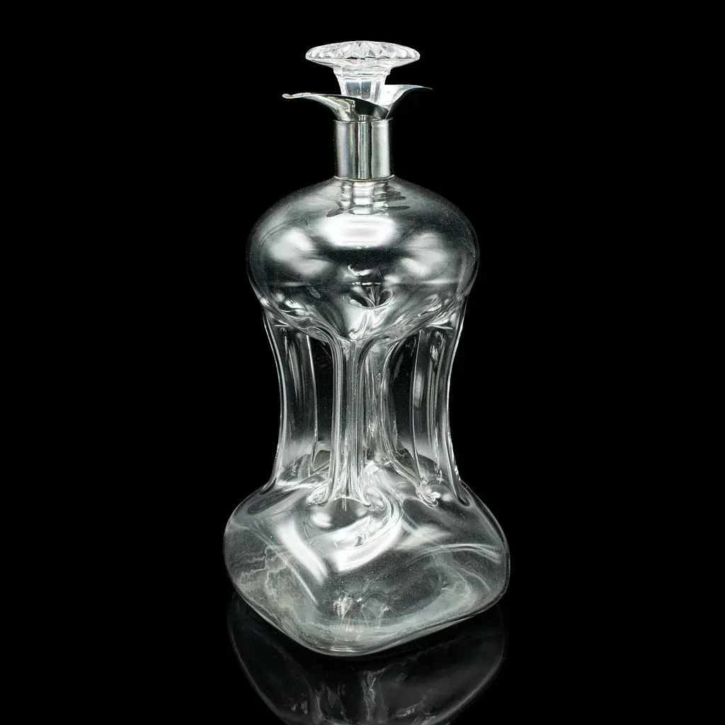 Antique Spirit Decanter, English, Glass, Silver, Port, Brandy Bottle, Edwardian