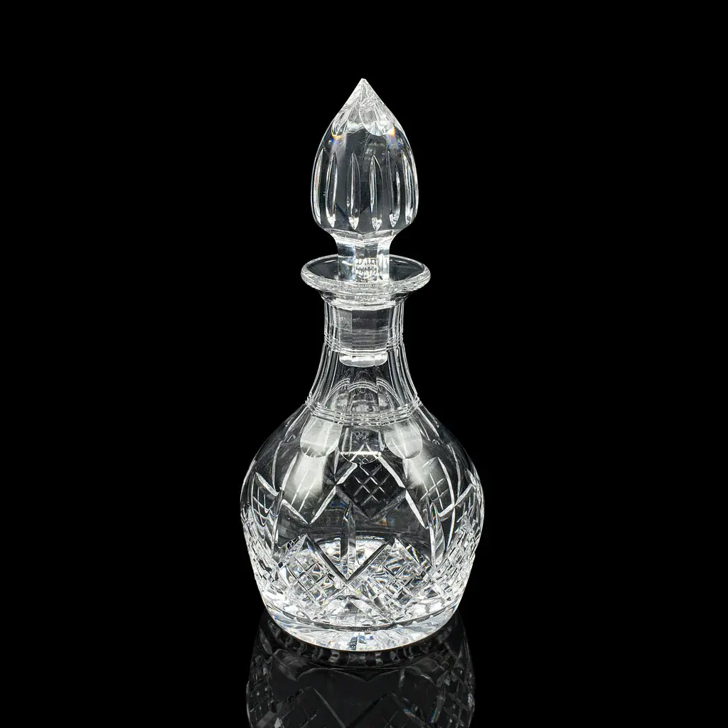 Vintage Brandy Decanter, English Cut Glass Spirit Vessel, Mid 20th