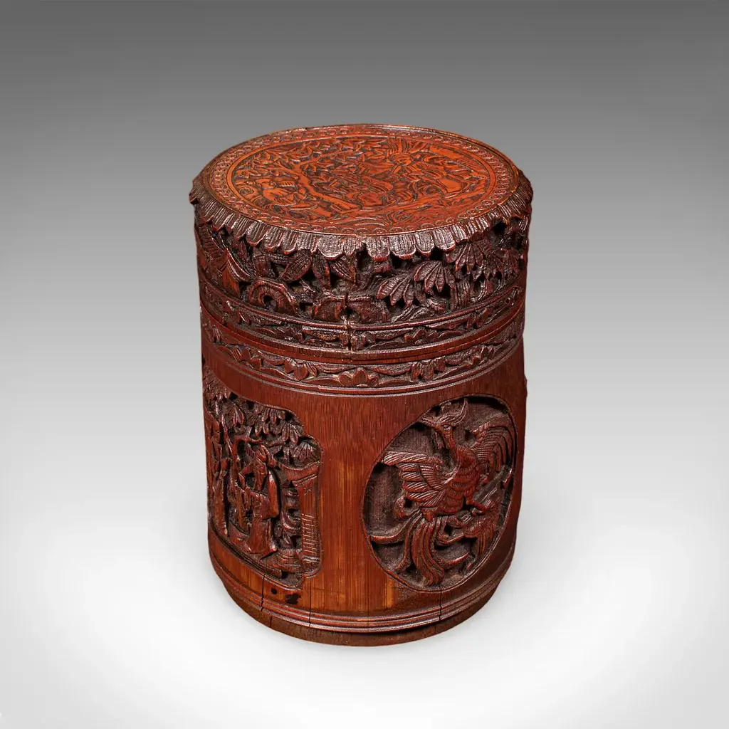 Antique Handmade Spice Pot, Oriental, Carved Bamboo, Treen, Kitchen, Art Deco