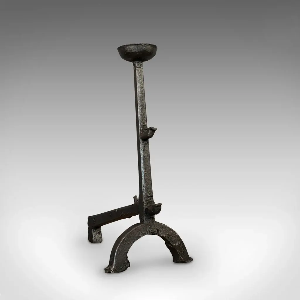 Large, Antique Decorative Andiron, Iron, Fireside, Firedog, Candle, Georgian