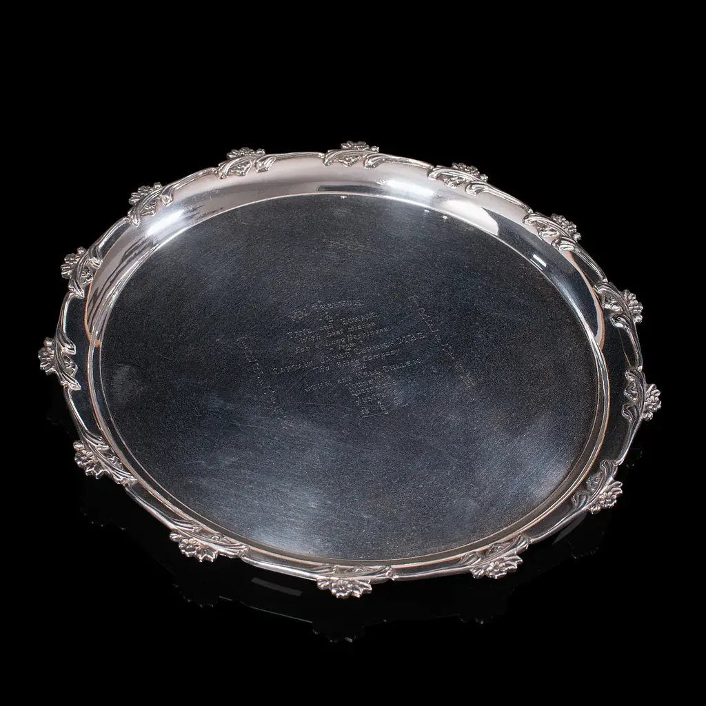 Vintage Maritime Commemorative Salver, Display Tray, Engraved, Merchant Navy