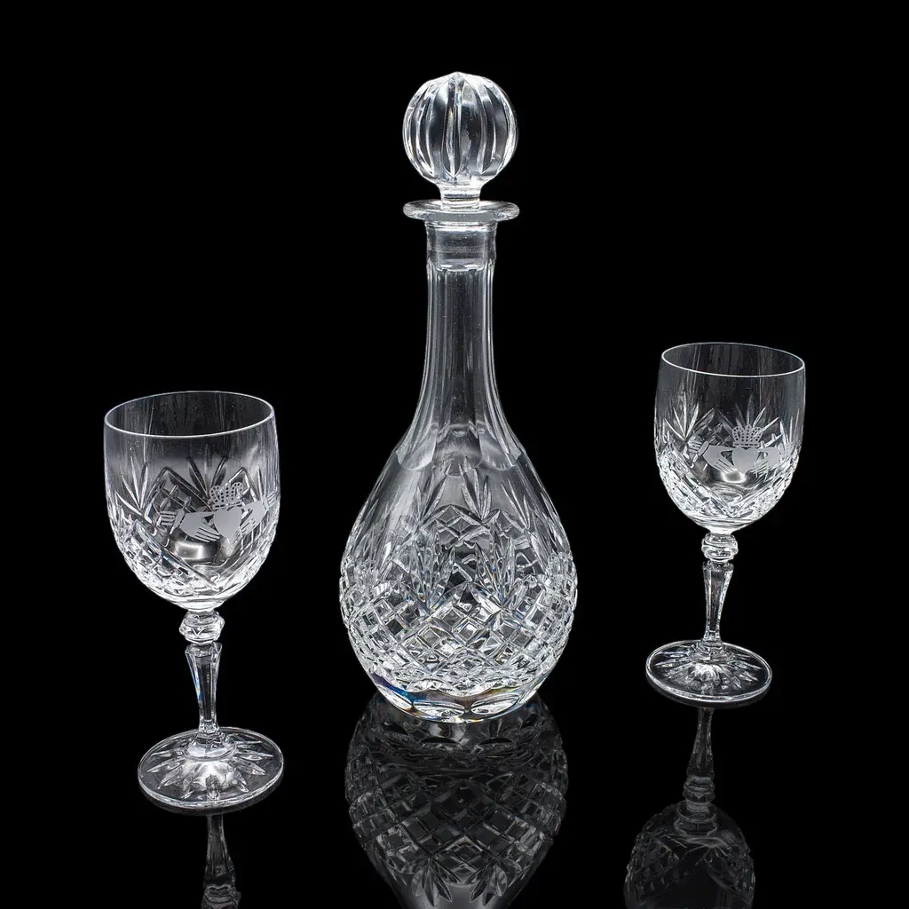 Vintage Port Decanter, Stem Glass Duo, Irish, Crystal, Sherry Bottle, Liqueur