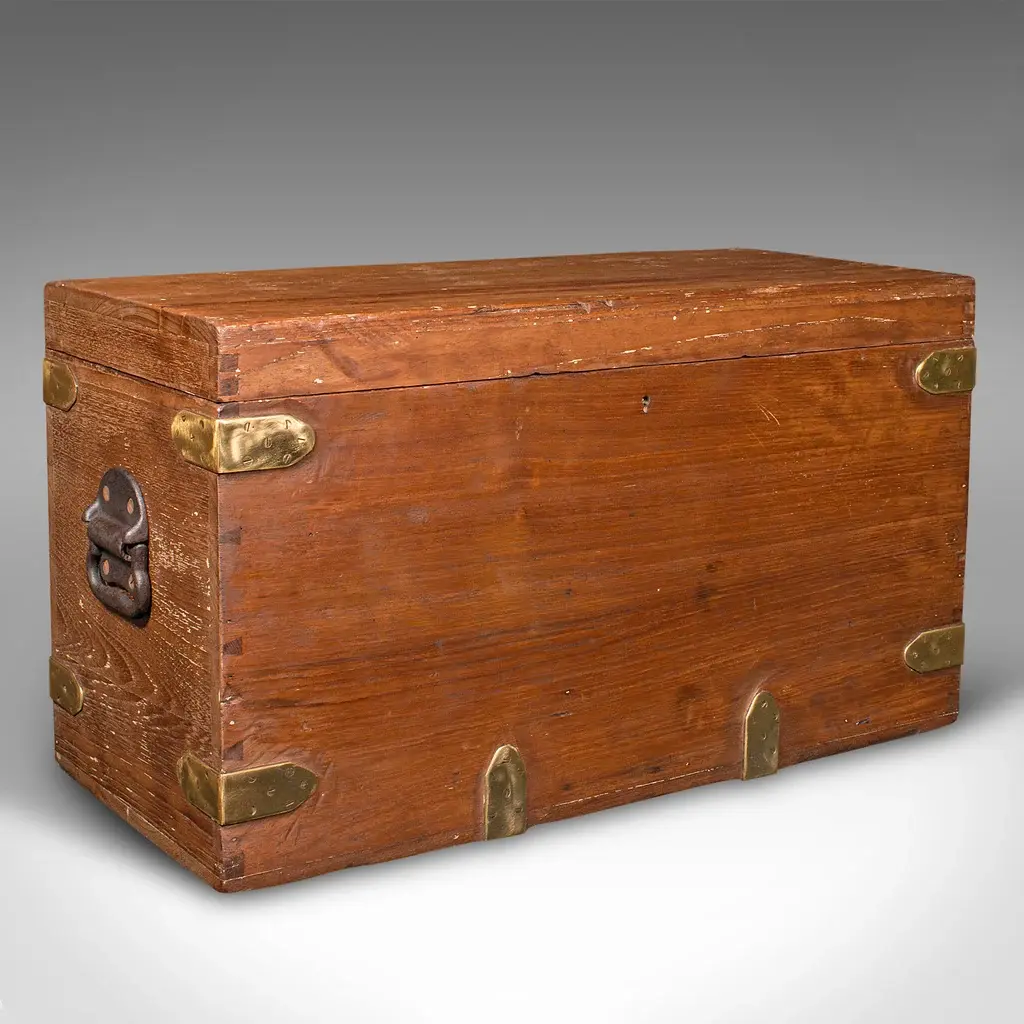 Antique Workman's Tool Chest, English, Teak, Brass, Craftsman's Trunk