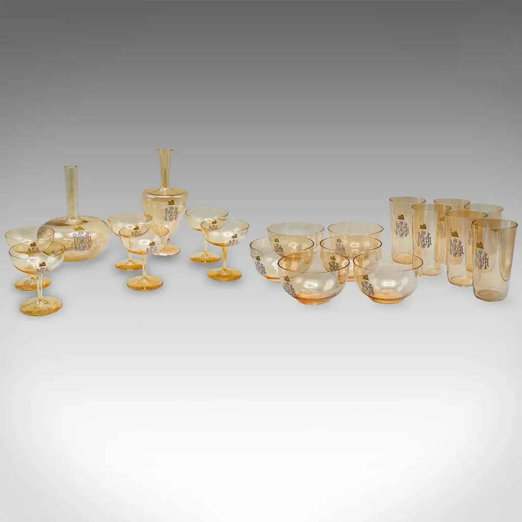 Antique Summer Garden Party Service, Austrian, Glass, Tableware Set, Victorian