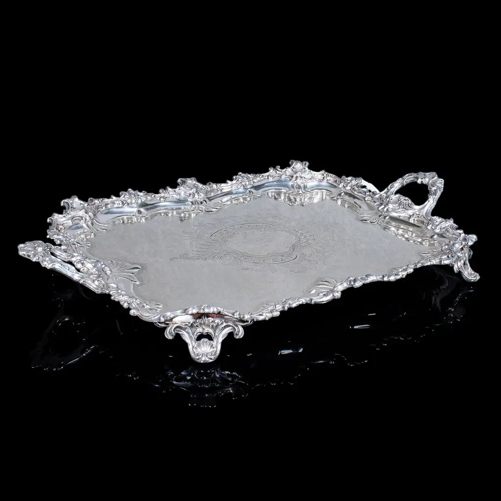 Large Antique Presentation Tray, English, Silver Plate, Afternoon