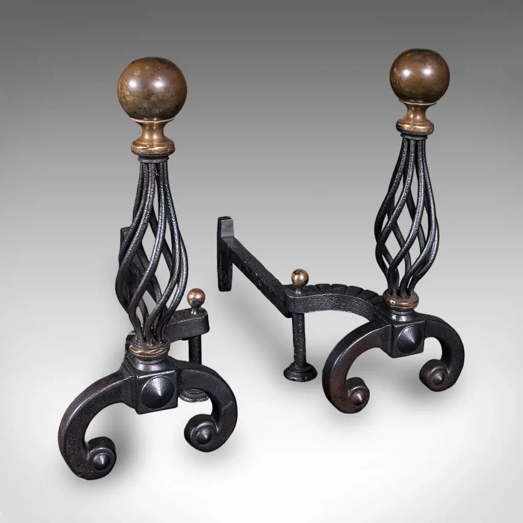 Large Pair of Antique Fire Dogs, English, Andirons, Aesthetic Period, Victorian