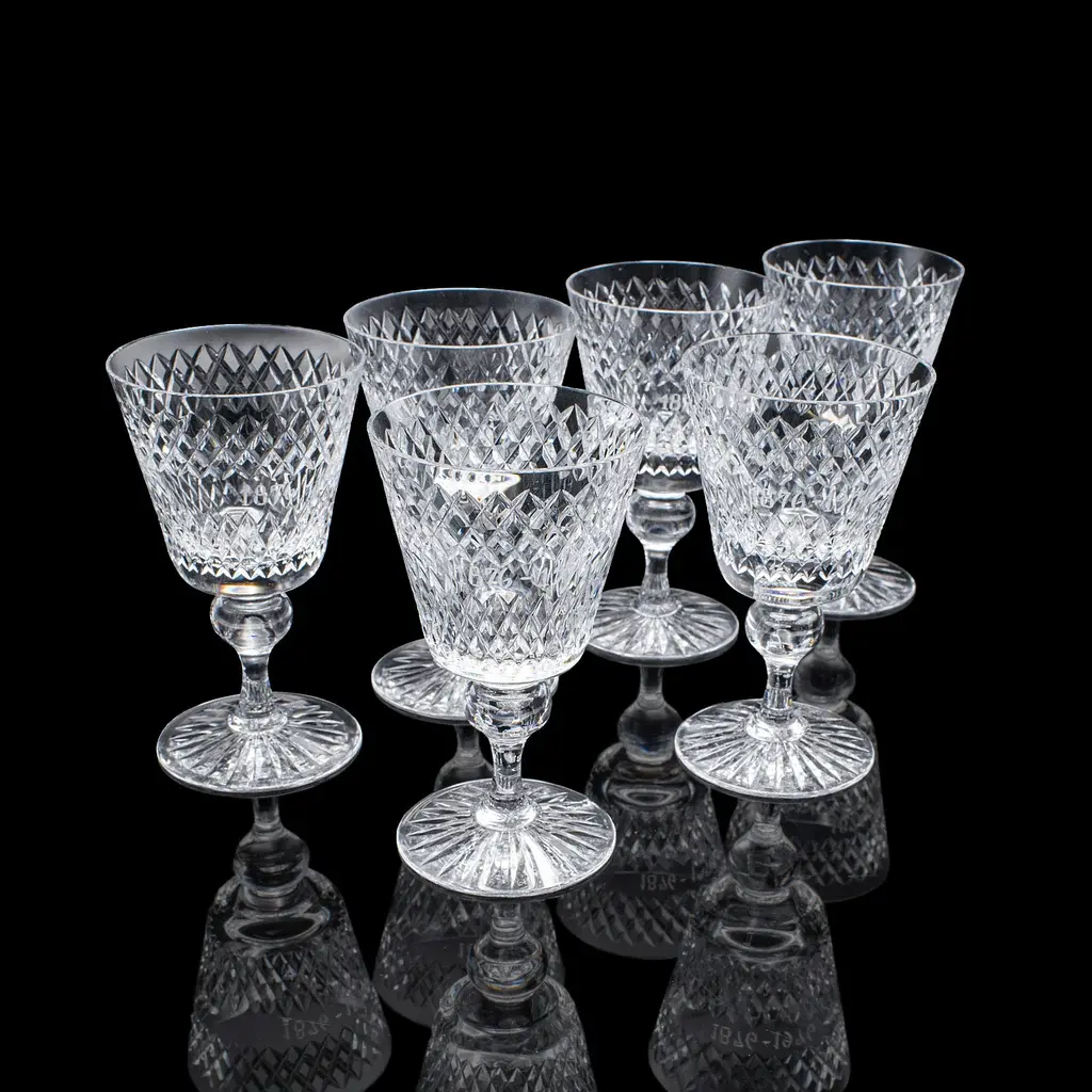 Set of 6 Vintage Claret Glasses, Swedish, Crystal Wine Goblet, Afors Centenary