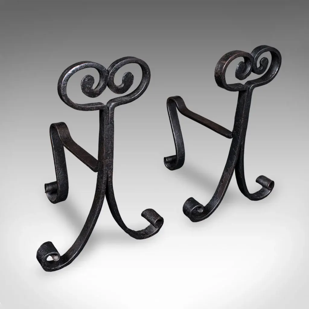 Pair of Antique Fire Tool Rests, French, Andirons, Art Nouveau, Victorian, 1900