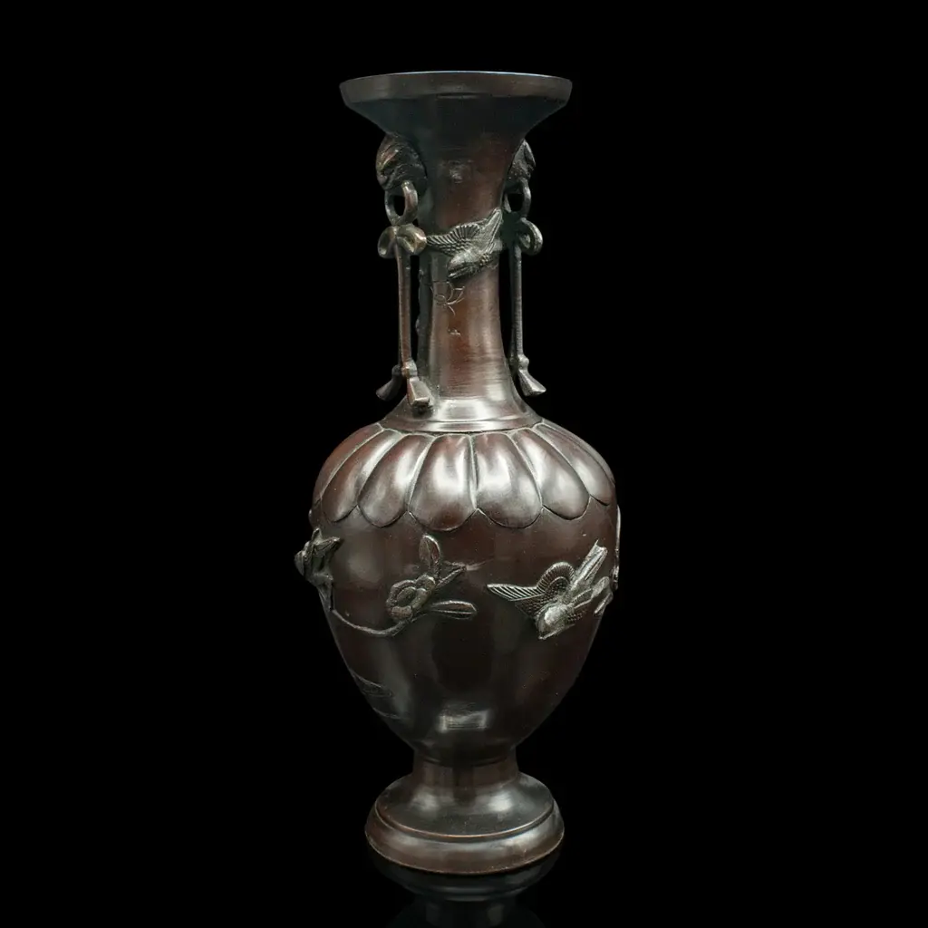 Antique Decorative Stem Vase, Japanese, Bronze, Meiji Urn, Victorian