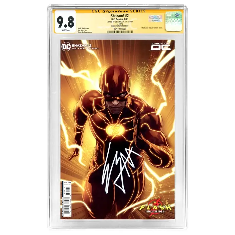 Ezra Miller Autographed 2023 Shazam! #2 Kaare Andrews Variant Cover CGC SS 9.8