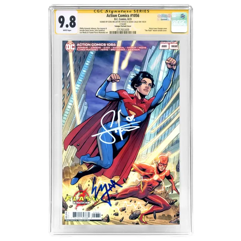 Sasha Calle, Ezra Miller Autographed 2023 Action Comics #1056 Sanapo