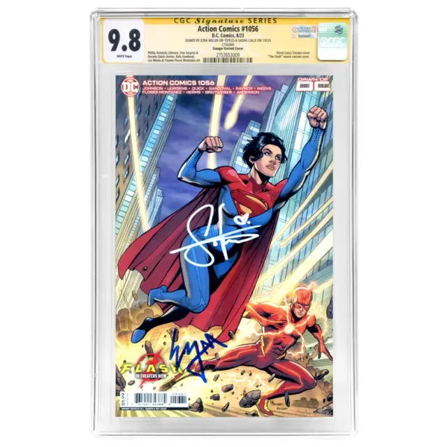 Sasha Calle, Ezra Miller Autographed 2023 Action Comics #1056 Sanapo