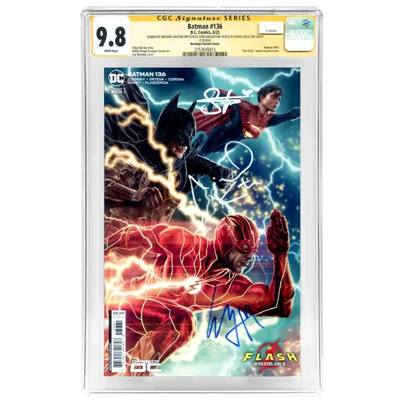 Michael Keaton, Ezra Miller, Sasha Calle Autographed 2023 Batman #136