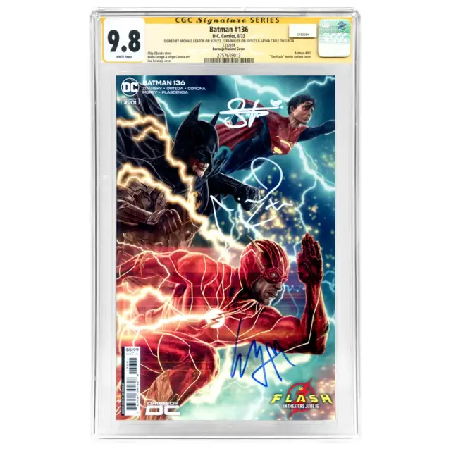 Michael Keaton, Ezra Miller, Sasha Calle Autographed 2023 Batman #136