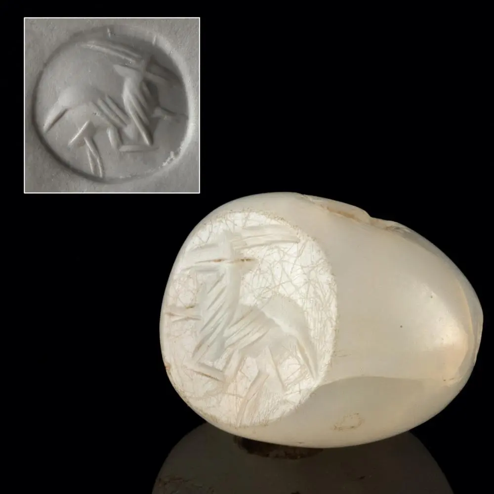 Sassanian Stone Stamp Seal Bead with Antelope Intaglio