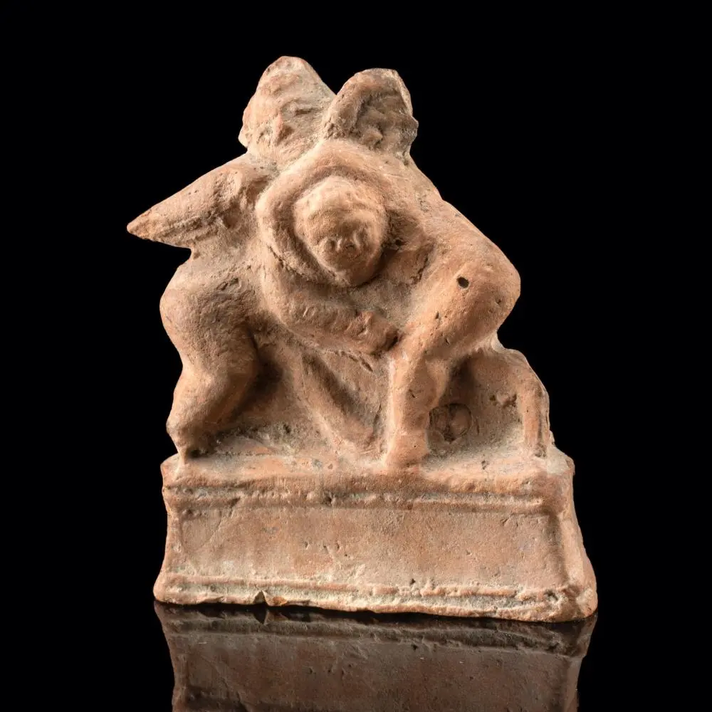 Hellenistic Greek Terracotta Miniature Group of Wrestling Erotes