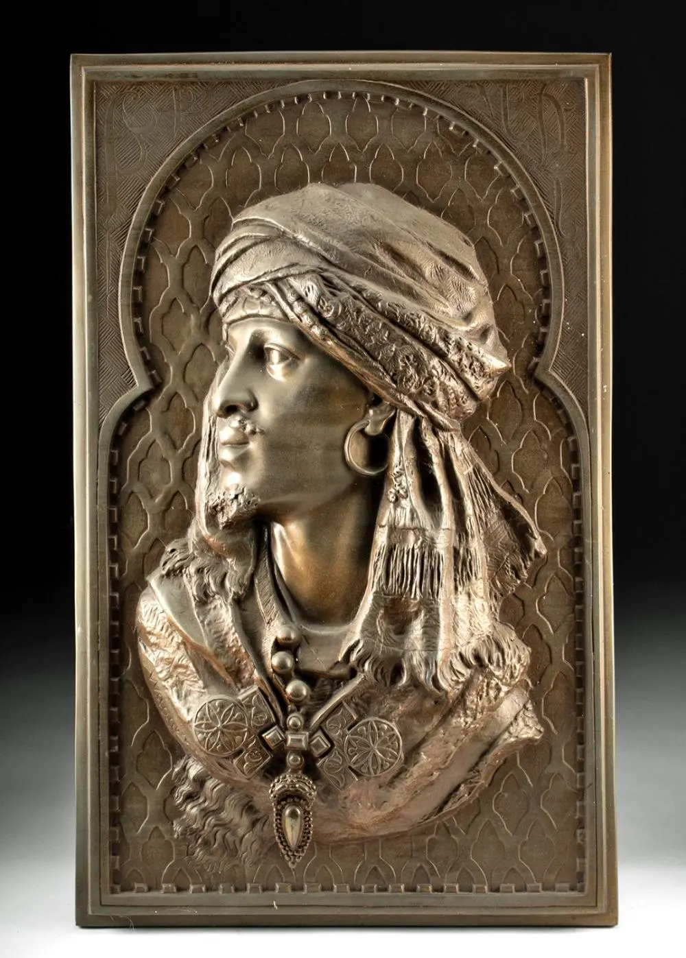 19th C. Arthur Waagen Orientalist Spelter Relief | Bust of Algerian Man