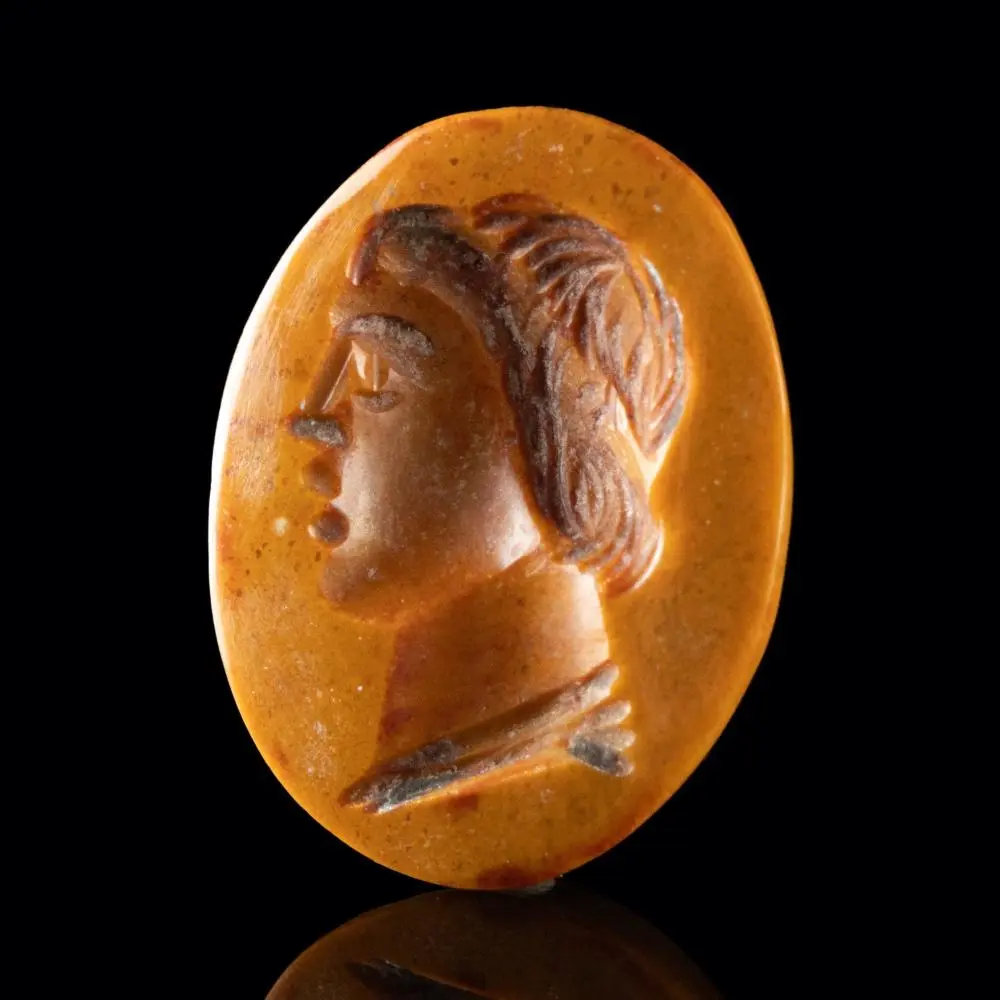 Roman Imperial Jasper Intaglio, Youth with Fillet