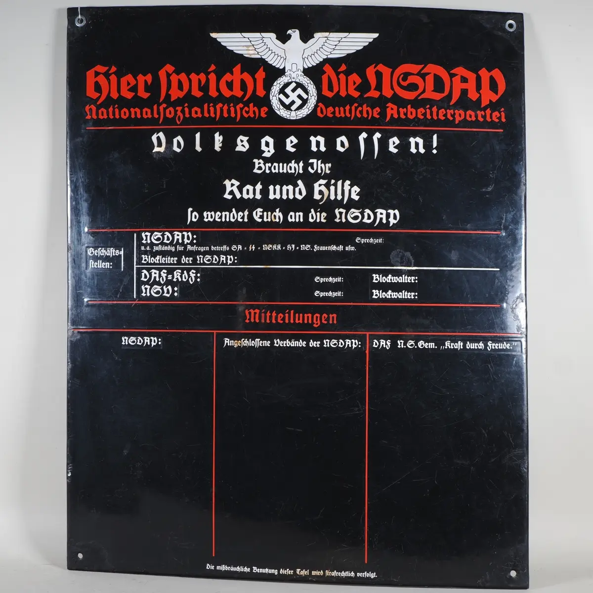 Los 2343: Großes Emailleschild "Hier spricht die NSDAP"