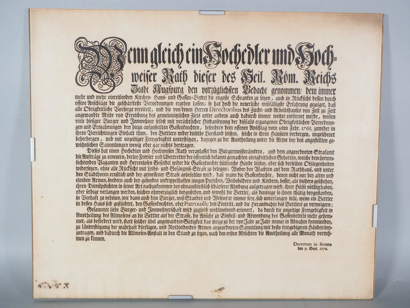 Los 1235: Gesetzentwurf im Senat, Augsburg 1776