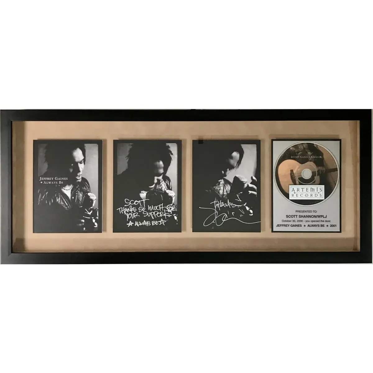 Jeffrey Gaines Always Be Artemis Records award signed by Gaines
