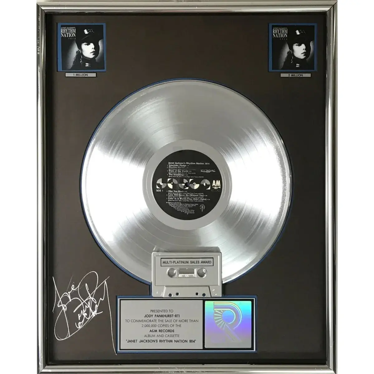 Janet Jackson Rhythm Nation 1814 RIAA 2x Multi-Platinum LP Award signed