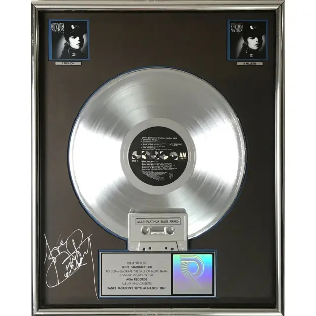 Janet Jackson Rhythm Nation 1814 RIAA 2x Multi-Platinum LP Award signed