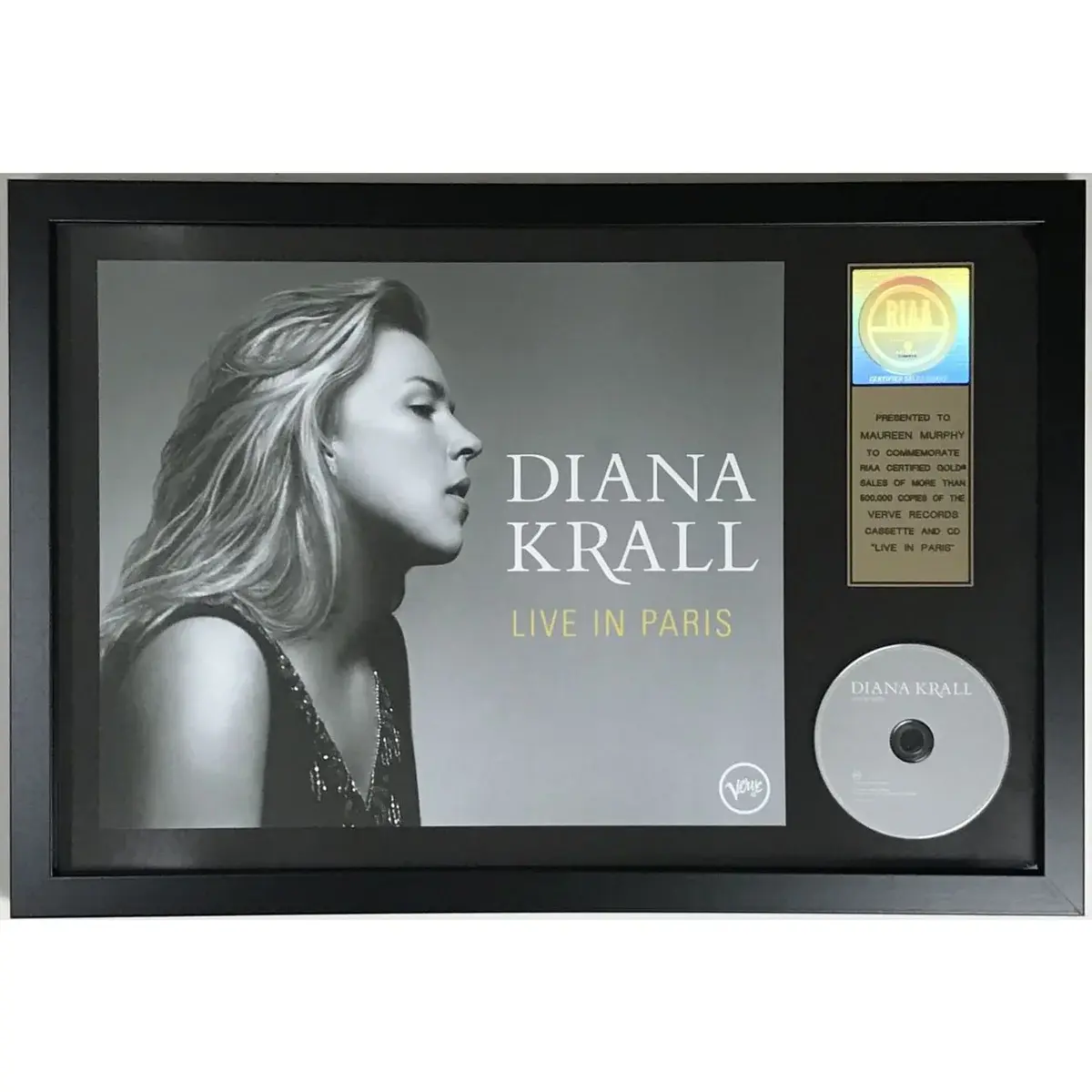 Diana Krall Live In Paris RIAA Gold Album Award