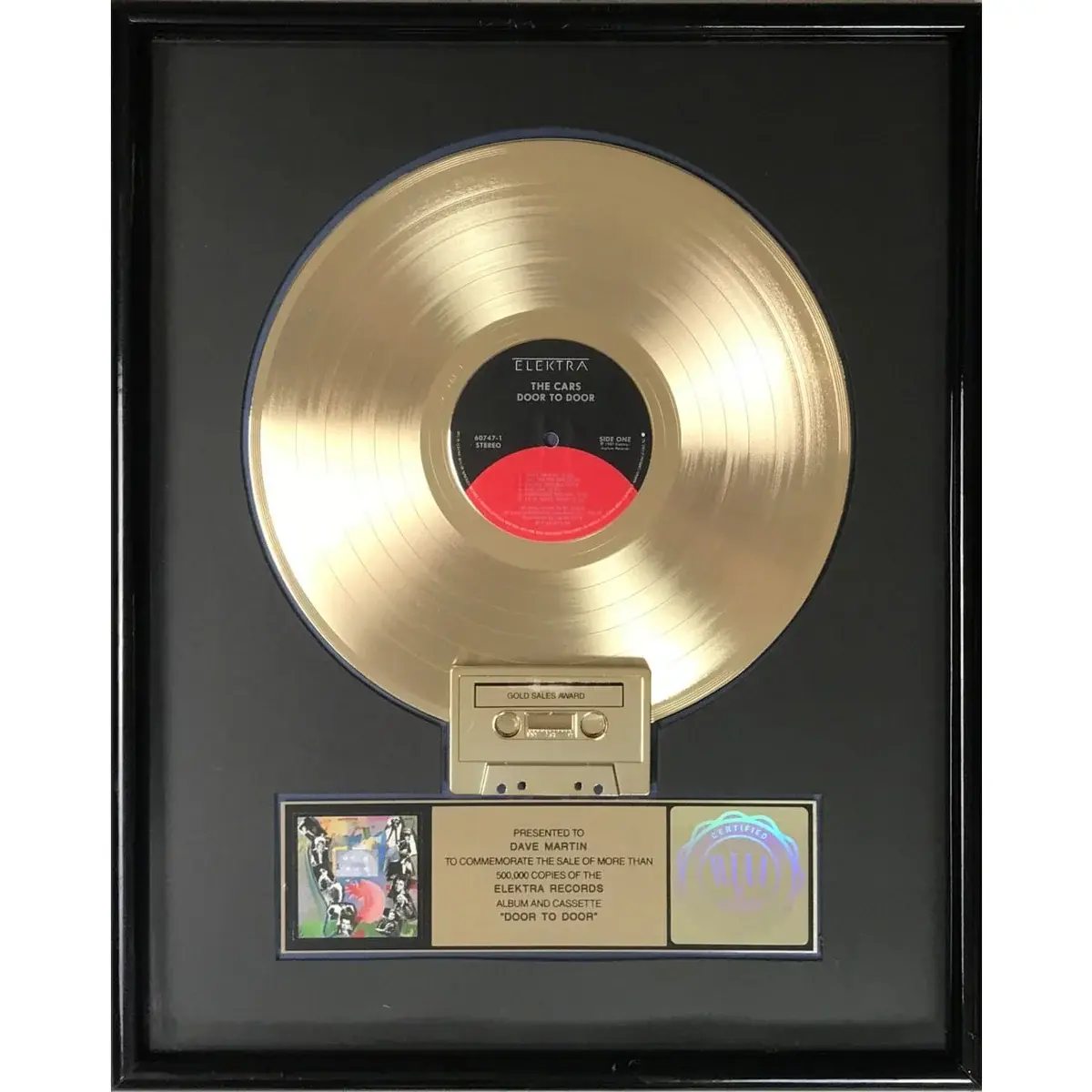 The Cars Door To Door RIAA Gold LP Award