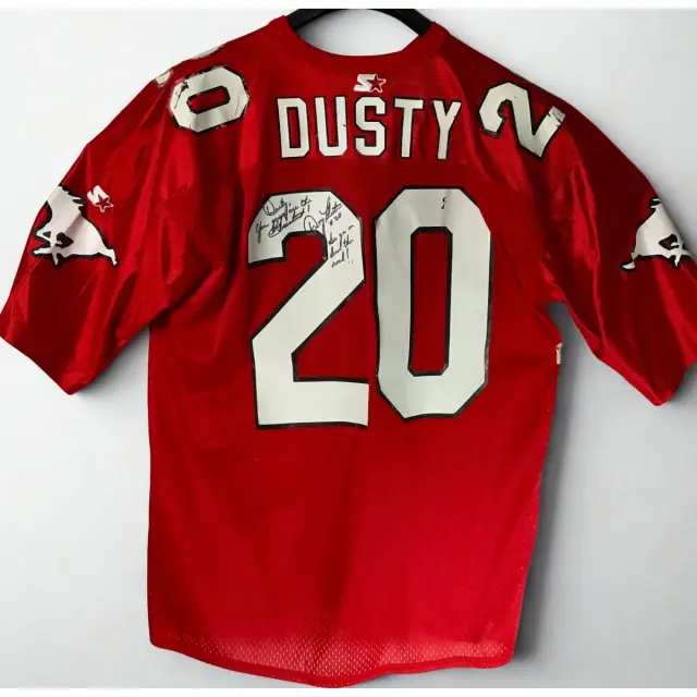 ZZ Top Dusty Hill-Owned Calgary Stampeders Jersey signed by Doug Flutie - RARE