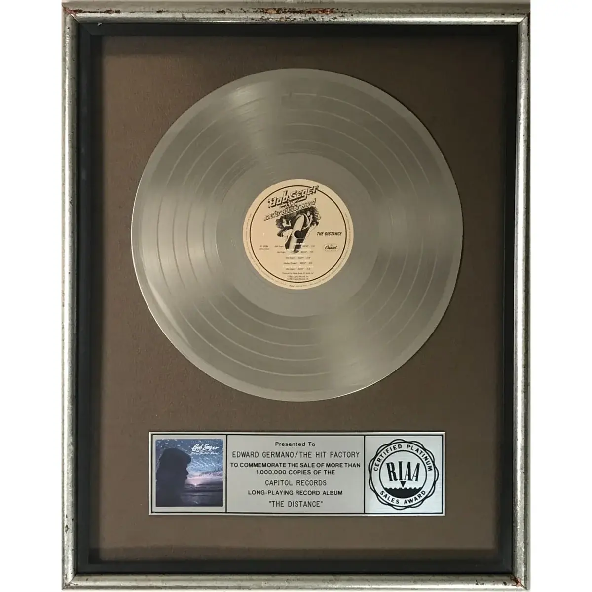 Bob Seger The Distance RIAA Platinum Album Award