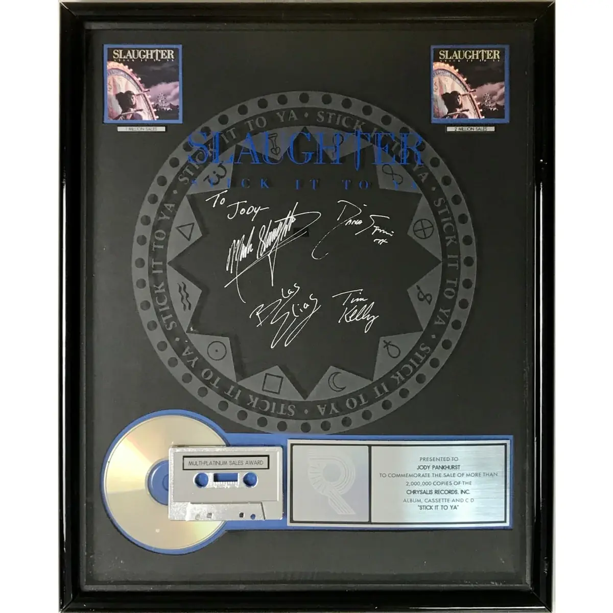 Slaughter Stick It To Ya RIAA 2x Multi-Platinum Award signed by band