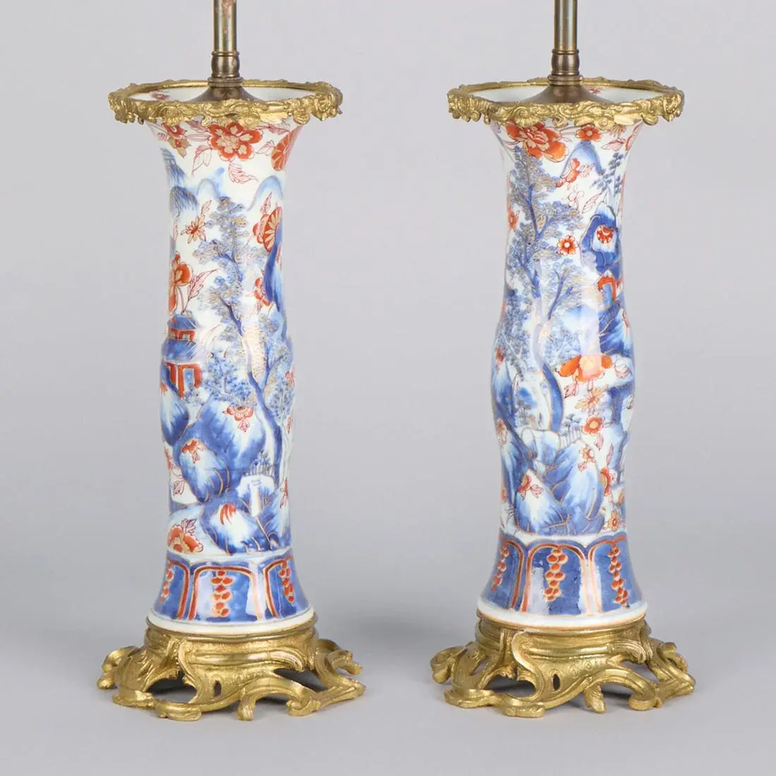 Pr Chinese Imari Porcelain & Ormolu Table Lamps