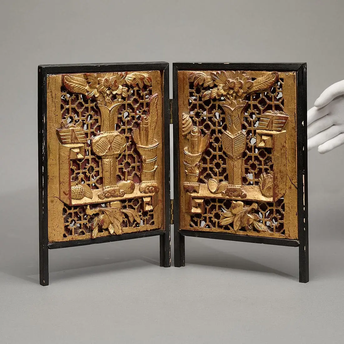 Chinese Carved Giltwood 2-Panel Table Screen
