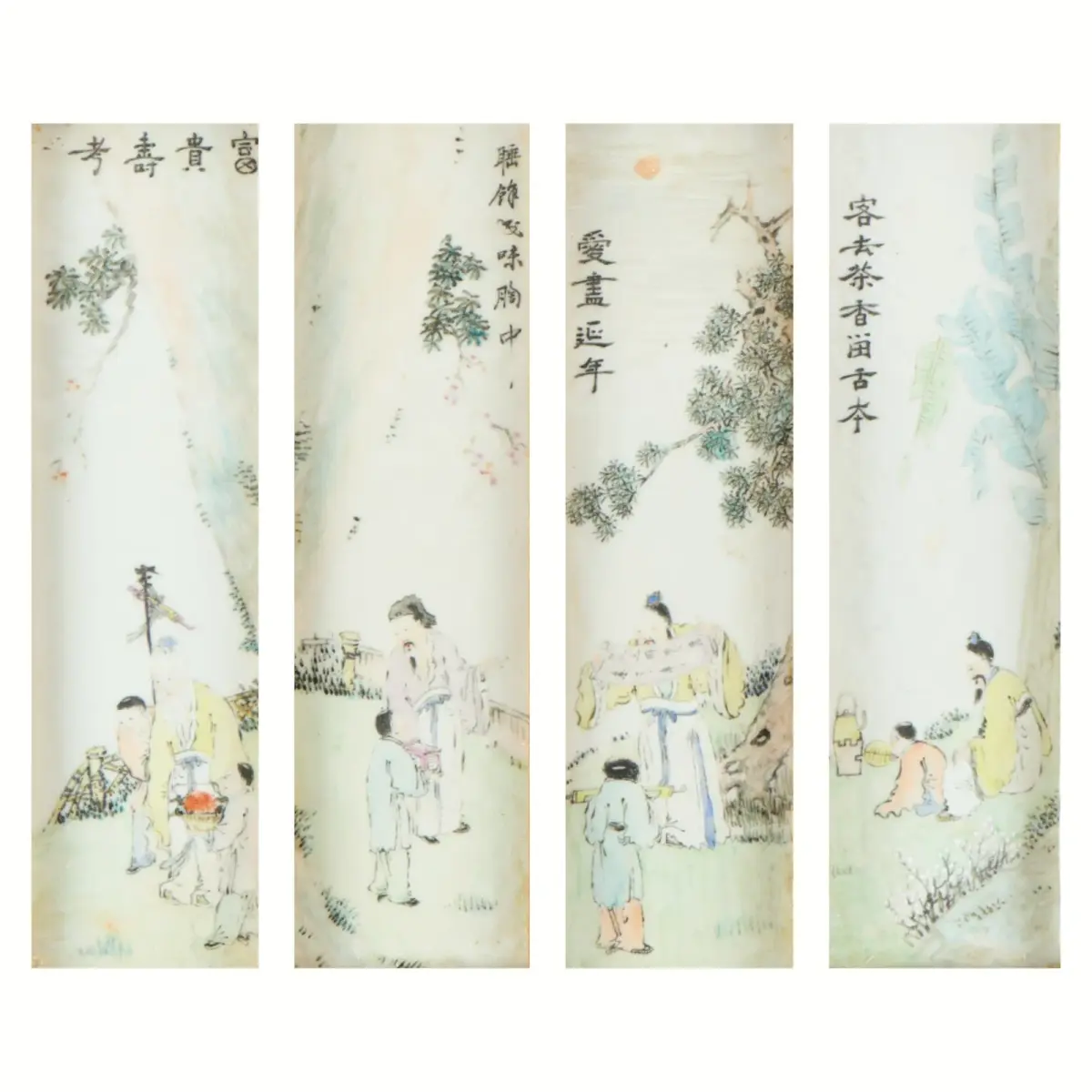 4 Chinese Qing Famille Rose Porcelain Plaques