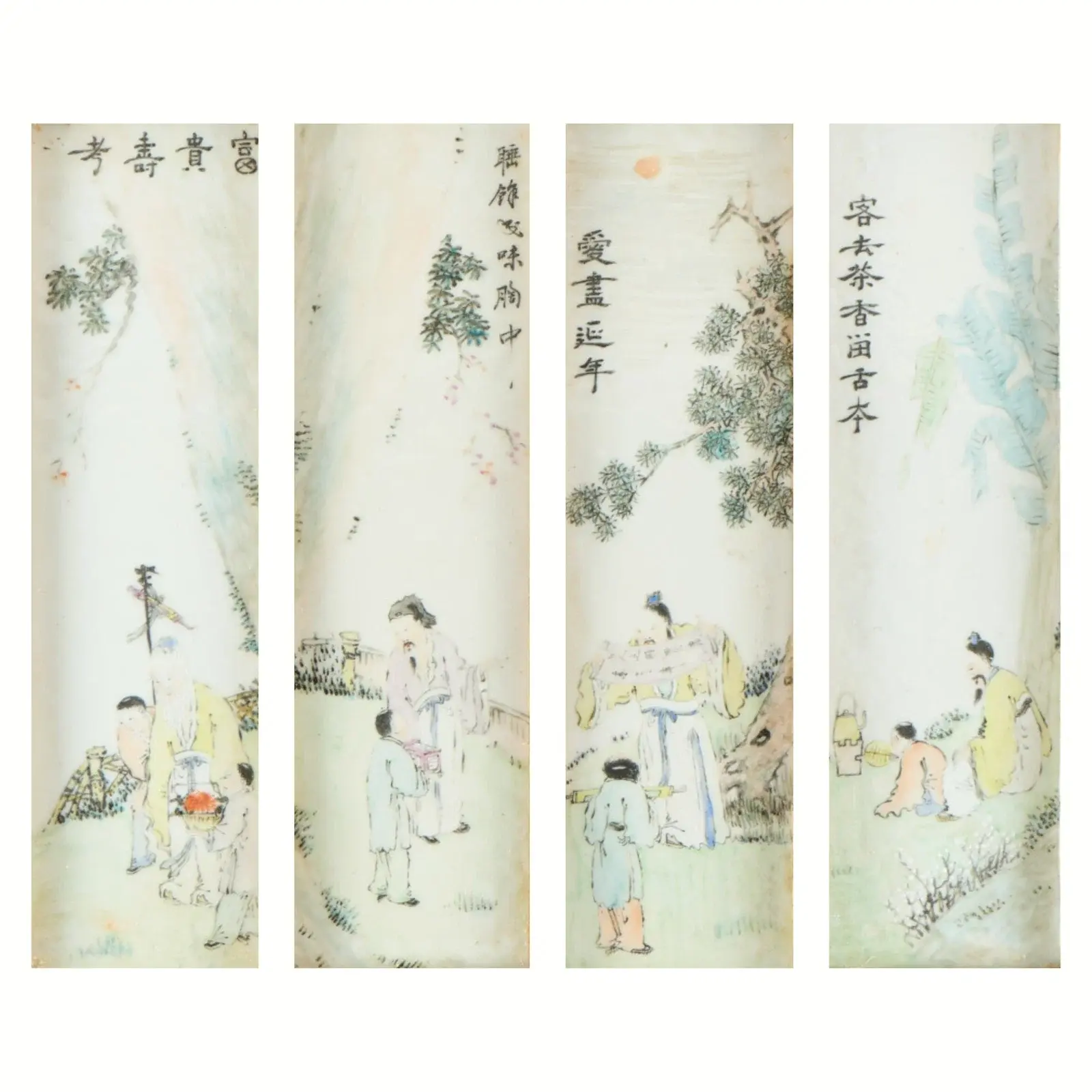 4 Chinese Qing Famille Rose Porcelain Plaques