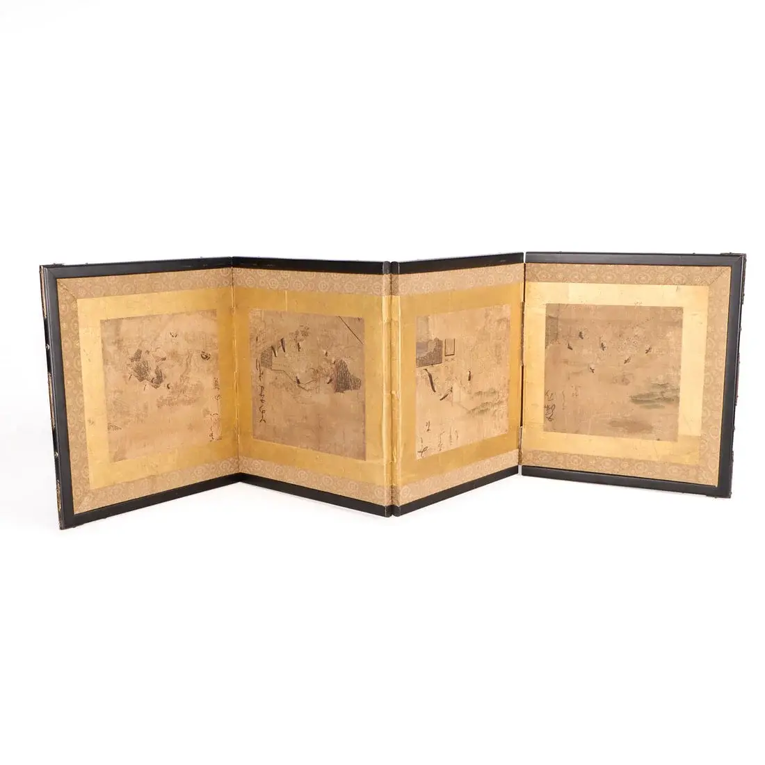 19th c. Japenese Edo 4-Panel Painted Table Screen