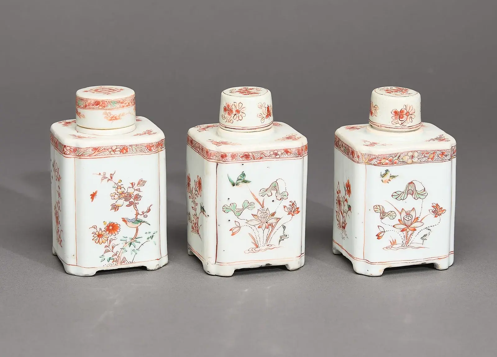 3 Chinese Export Famille Verte Tea Caddies