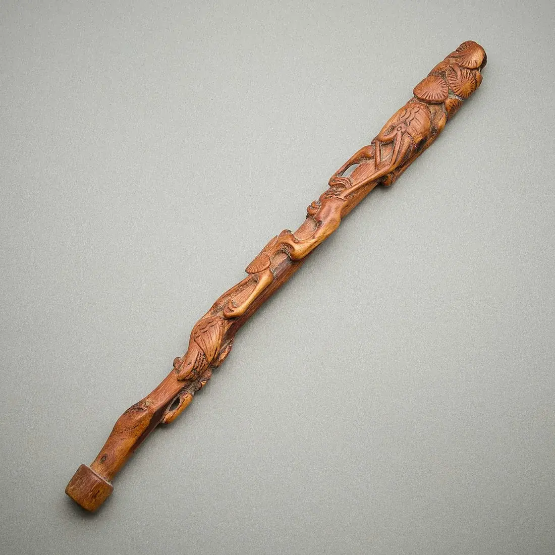 Japanese Crane & Tree Carved Tamper