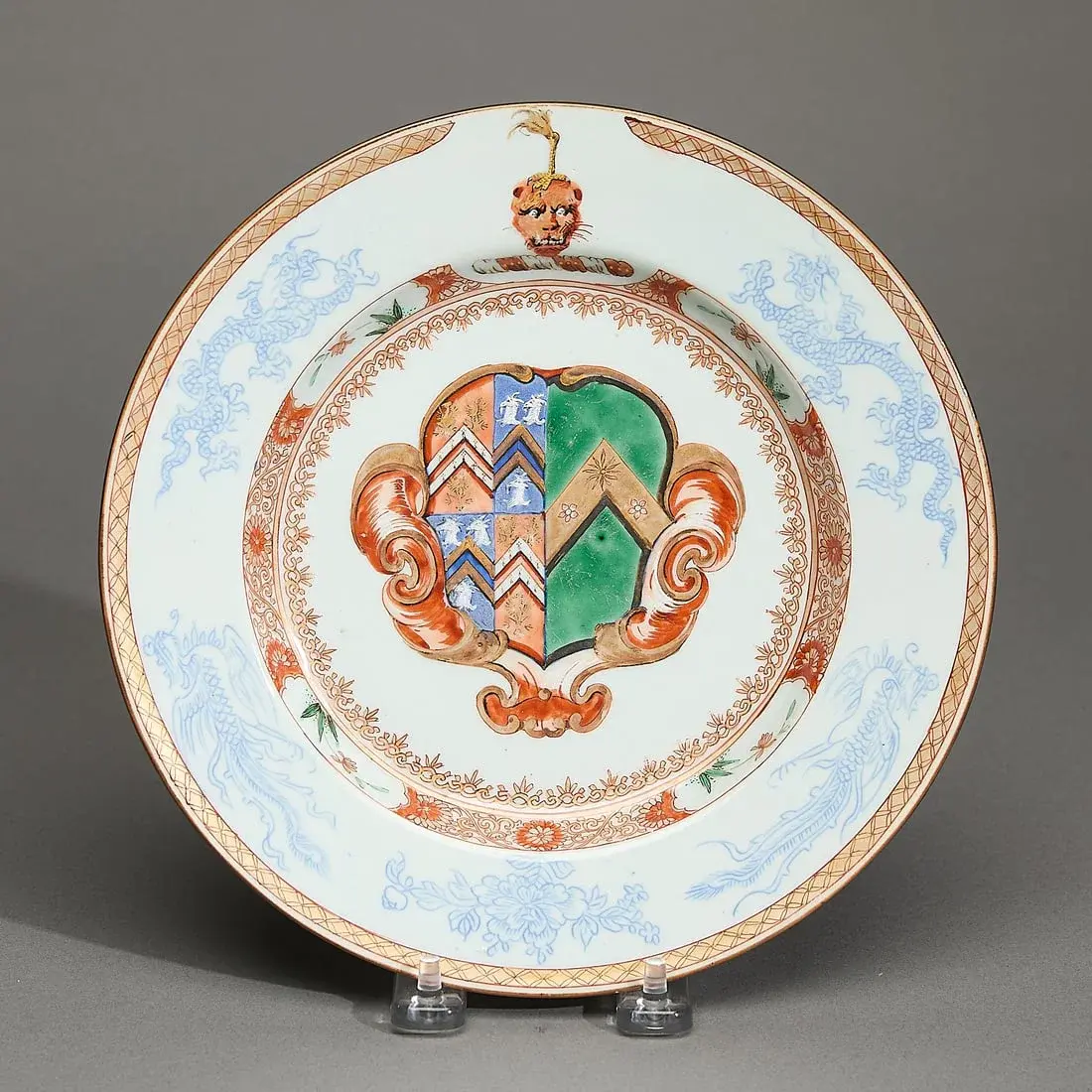 Export Armorial Soup Plate w/ Blue Dragons Parsons