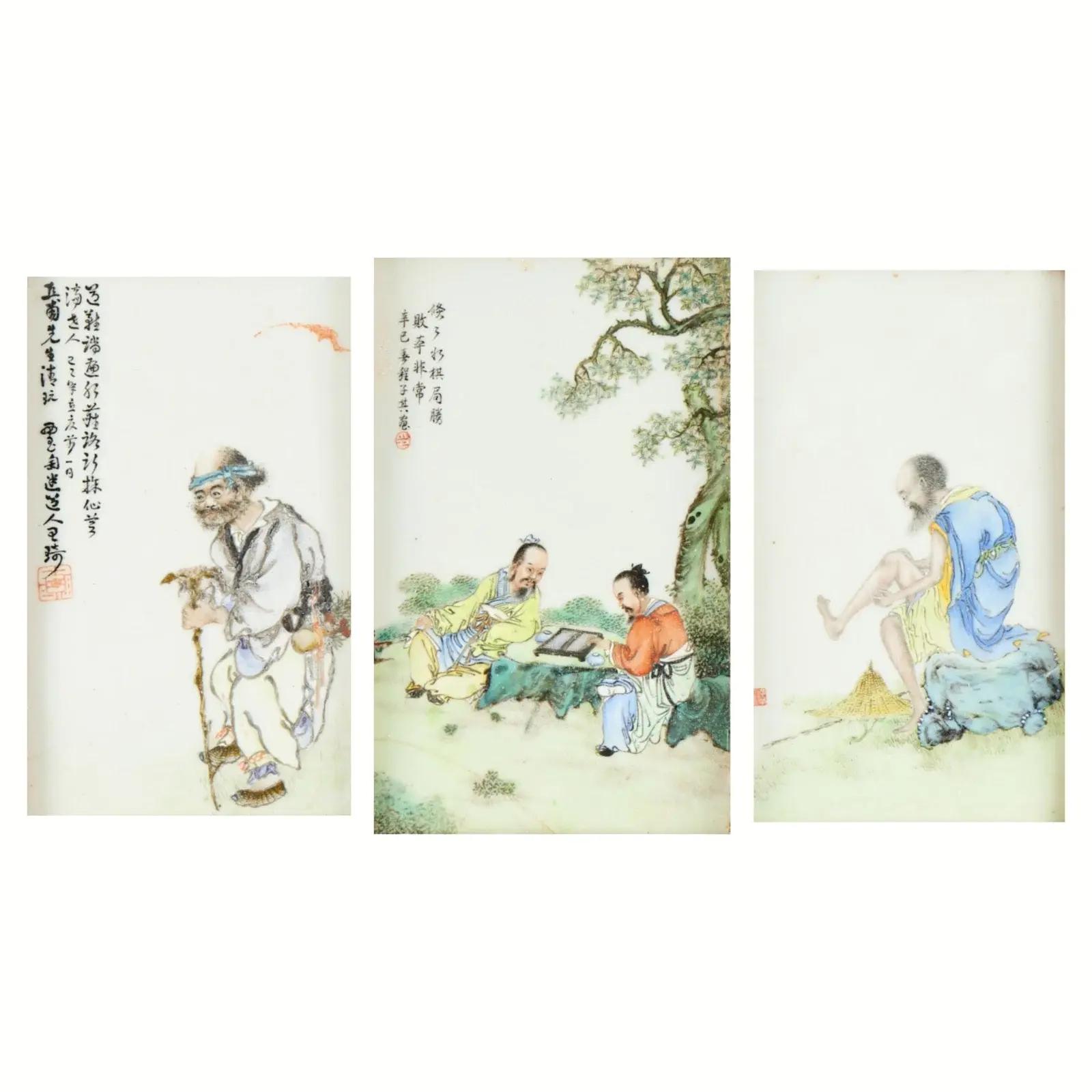 3 Chinese Qing Famille Rose Porcelain Plaques