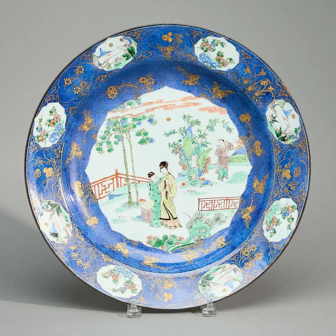 Large Famille Verte Powder Blue Ground Charger