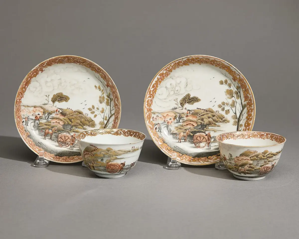 Pair European Style Tea Bowls & Saucers