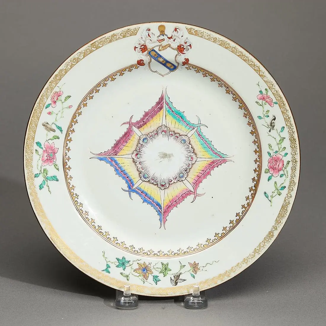 Unusual Famille Rose Armorial Plate - Hesketh
