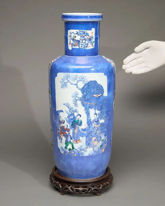 Lrg Chinese Porcelain Powder Blue Rouleau Vase
