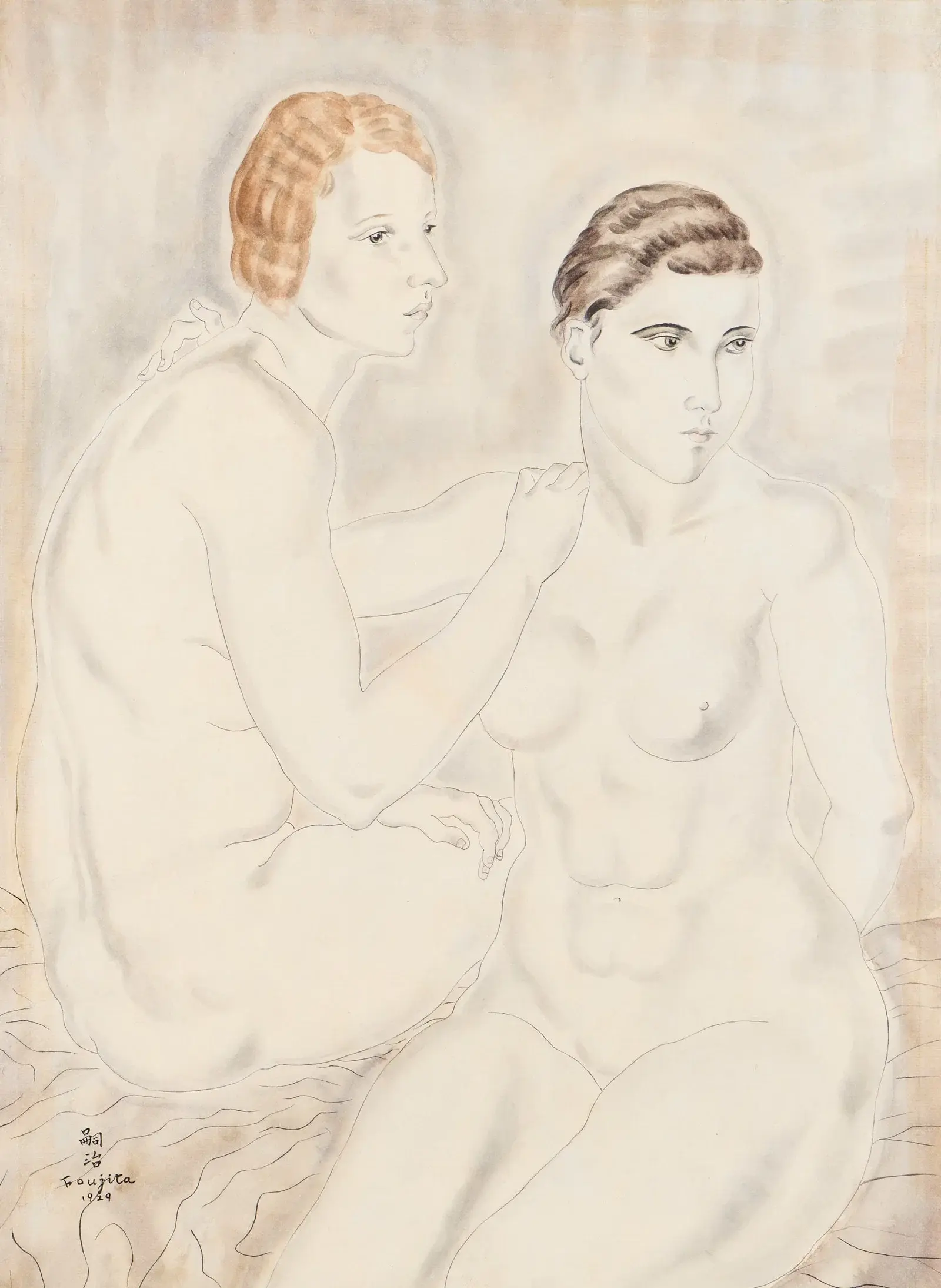 Style of Leonard Foujita "Deux Amies" Painting