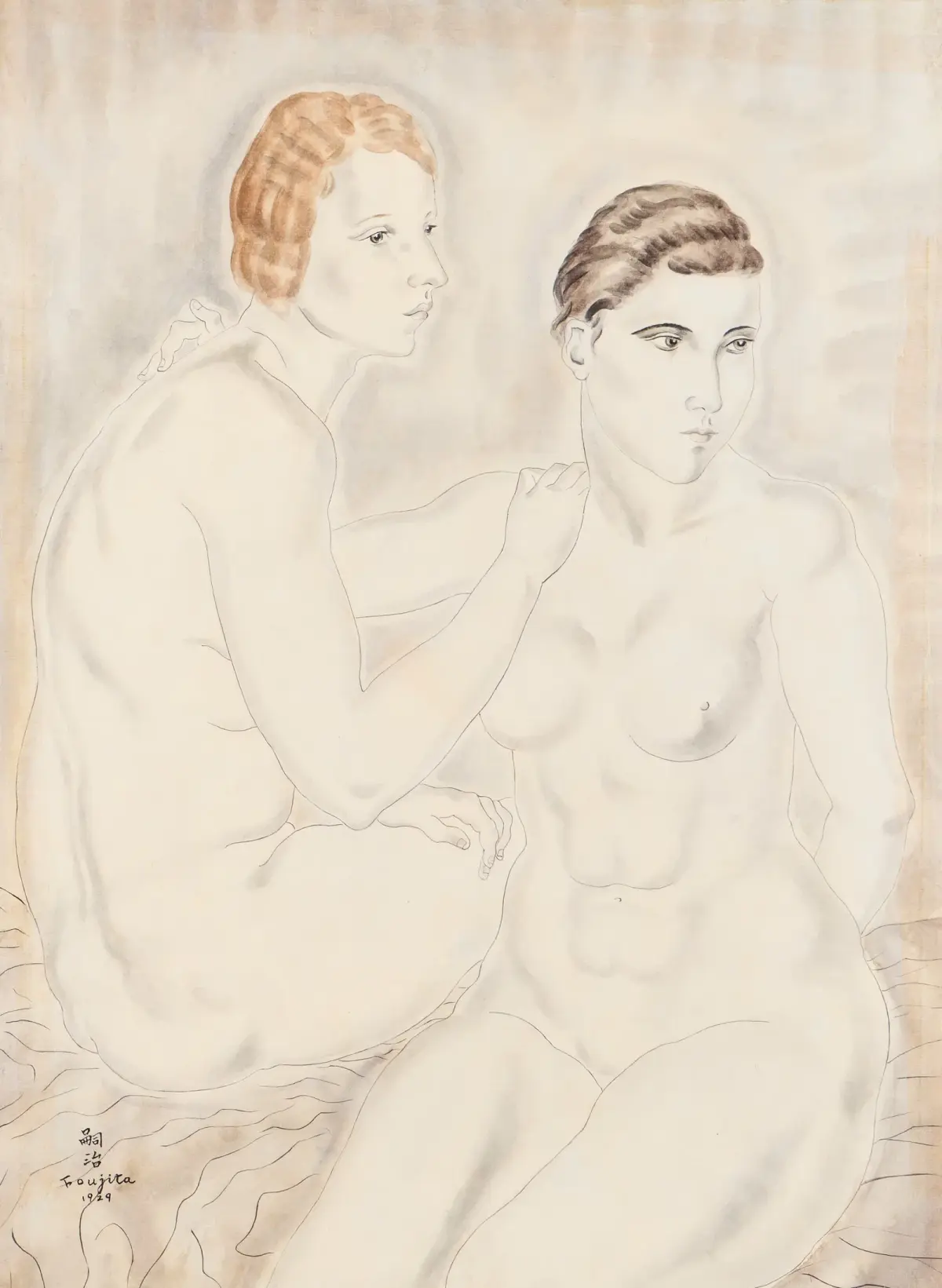 Style of Leonard Foujita "Deux Amies" Painting