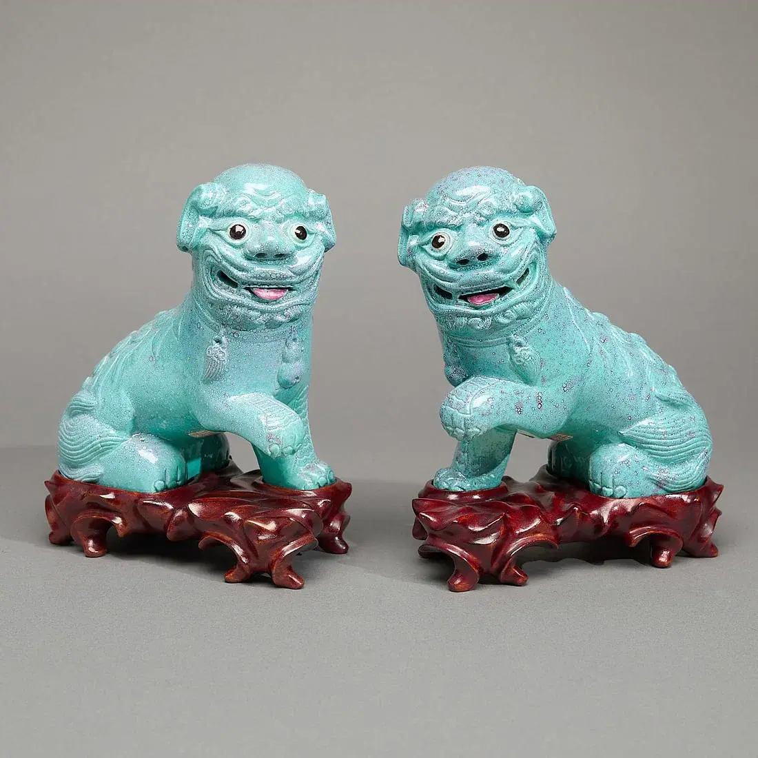 Pr Chinese Export Robin's Egg Glaze Foo Dogs